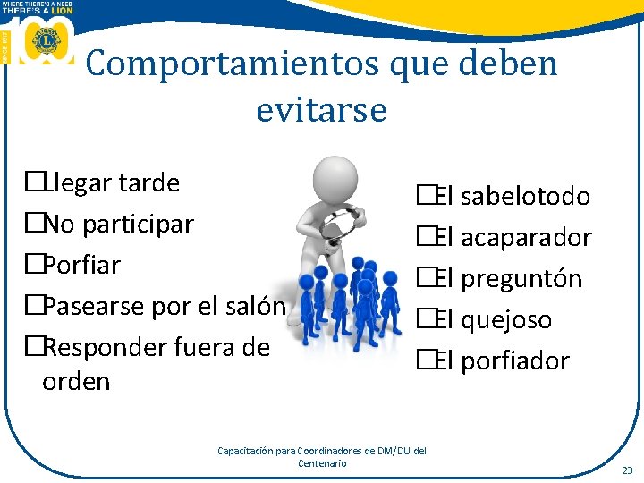 Comportamientos que deben evitarse �Llegar tarde �No participar �Porfiar �Pasearse por el salón �Responder