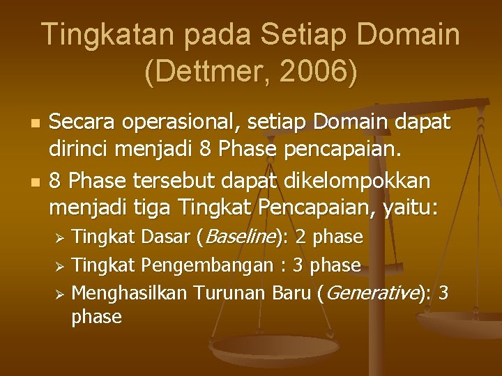 Tingkatan pada Setiap Domain (Dettmer, 2006) n n Secara operasional, setiap Domain dapat dirinci