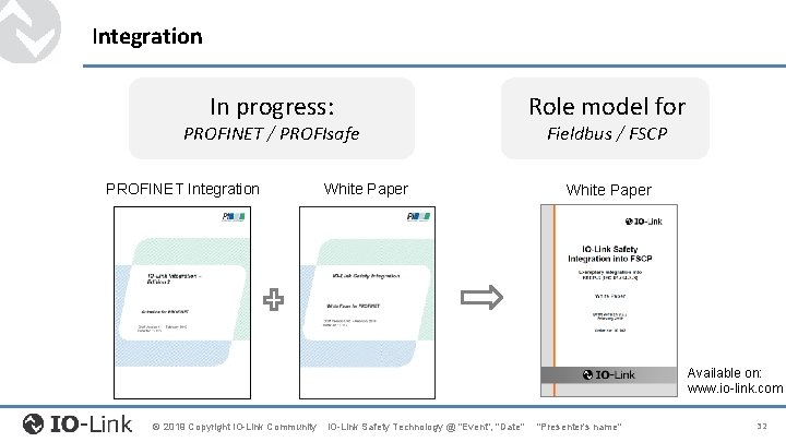 Integration In progress: PROFINET / PROFIsafe PROFINET Integration White Paper Role model for Fieldbus Integration In progress: PROFINET / PROFIsafe PROFINET Integration White Paper Role model for Fieldbus