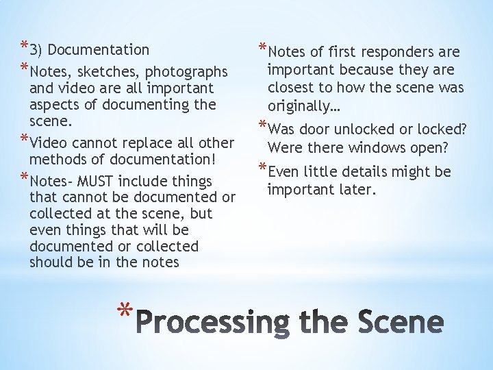 *3) Documentation *Notes, sketches, photographs and video are all important aspects of documenting the