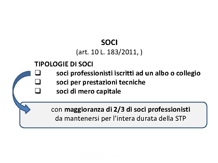 Le società tra professionisti SOCI (art. 10 L. 183/2011, ) TIPOLOGIE DI SOCI q