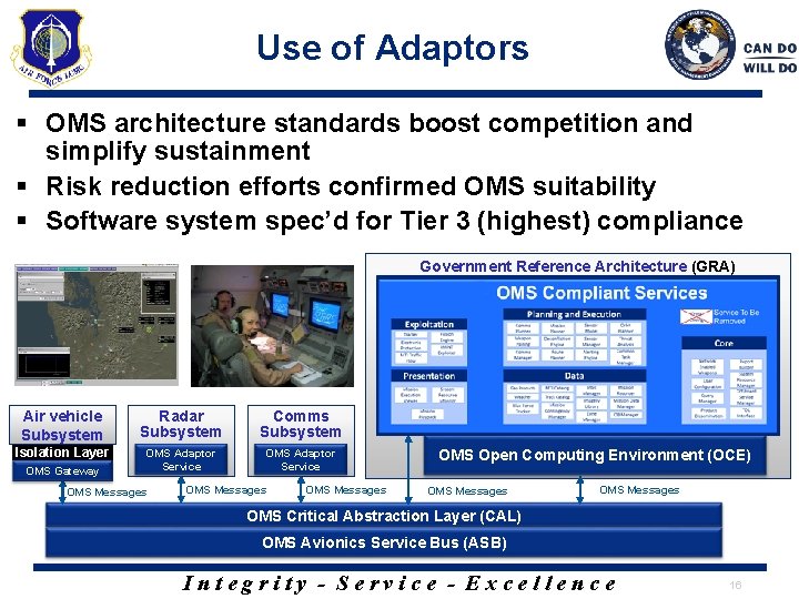 Use of Adaptors § OMS architecture standards boost competition and simplify sustainment § Risk