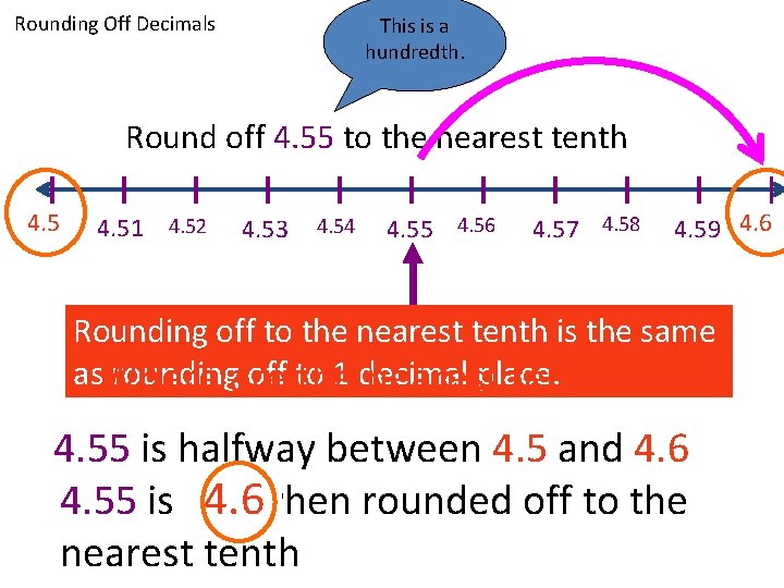 Rounding Off Decimals This is a hundredth. Round off 4. 55 to the nearest