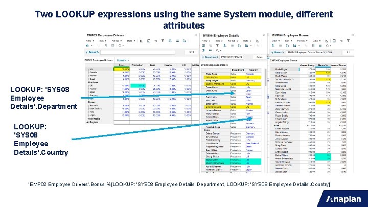 Two LOOKUP expressions using the same System module, different attributes LOOKUP: 'SYS 08 Employee