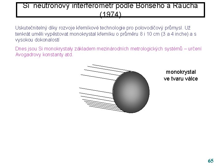 Si neutronový interferometr podle Bonseho a Raucha (1974) Uskutečnitelný díky rozvoje křemíkové technologie pro