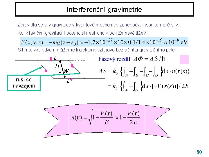 Interferenční gravimetrie Zpravidla se vliv gravitace v kvantové mechanice zanedbává, jsou to malé síly.