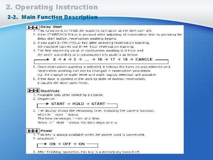 2. Operating Instruction 2 -2. Main Function Description 2 -2 -4 2 -2 -5