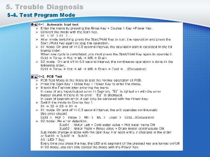 5. Trouble Diagnosis 5 -4. Test Program Mode 5 -4 