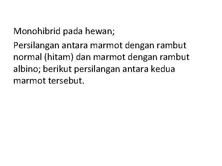 Monohibrid pada hewan; Persilangan antara marmot dengan rambut normal (hitam) dan marmot dengan rambut