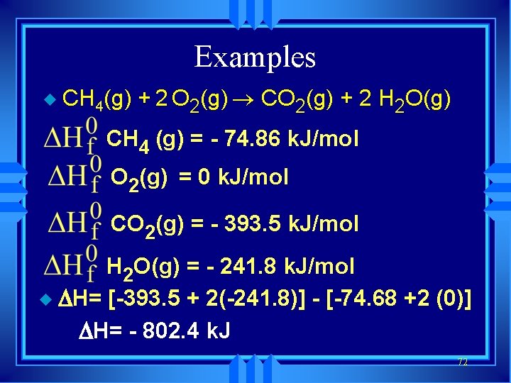 Examples u CH 4(g) + 2 O 2(g) ® CO 2(g) + 2 H