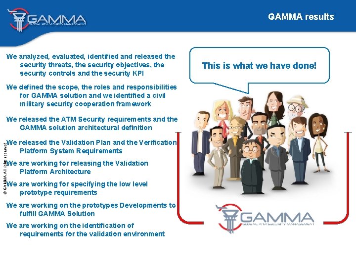 GAMMA results We analyzed, evaluated, identified and released the security threats, the security objectives,