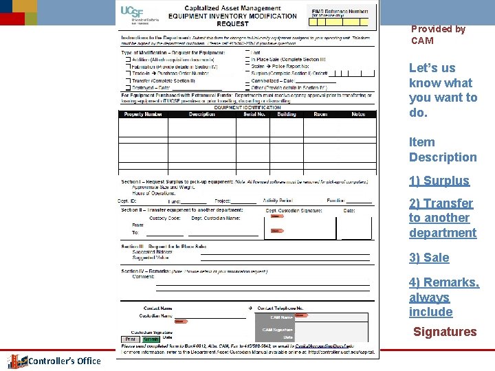 Provided by CAM Let’s us know what you want to do. Item Description 1)