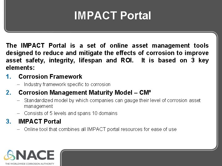 IMPACT Portal The IMPACT Portal is a set of online asset management tools designed IMPACT Portal The IMPACT Portal is a set of online asset management tools designed