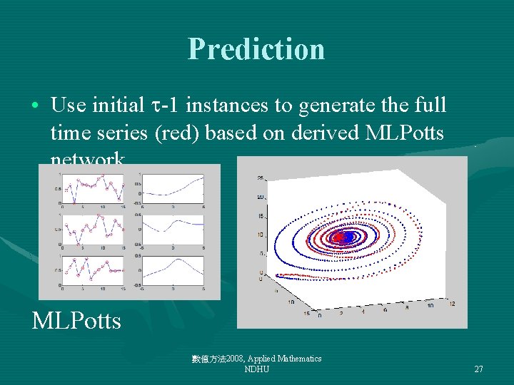 Prediction • Use initial -1 instances to generate the full time series (red) based