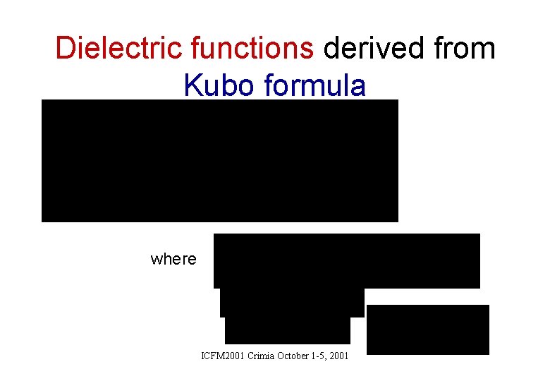 Dielectric functions derived from Kubo formula where ICFM 2001 Crimia October 1 -5, 2001
