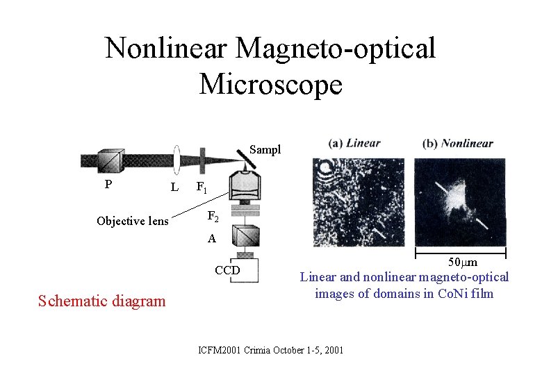 Nonlinear Magneto-optical Microscope P Objective lens L Sample F 1 F 2 A CCD