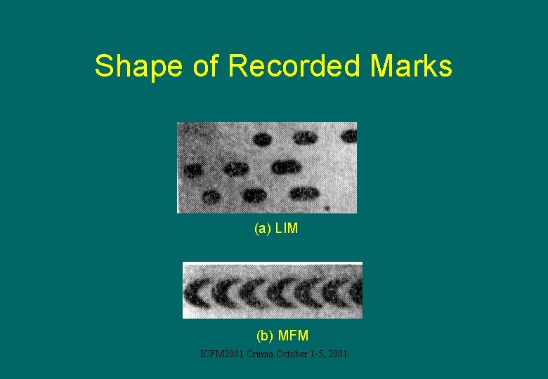 Shape of Recorded Marks (a) LIM (b) MFM ICFM 2001 Crimia October 1 -5,