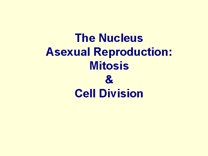 The Nucleus Asexual Reproduction: Mitosis & Cell Division 