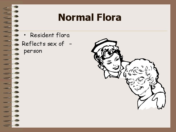 Normal Flora • Resident flora Reflects sex of – person 