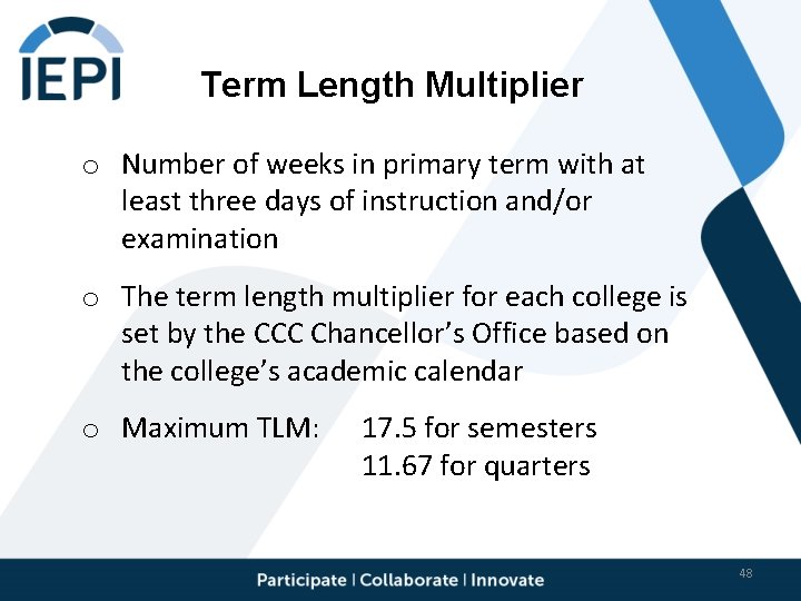 Term Length Multiplier o Number of weeks in primary term with at least three