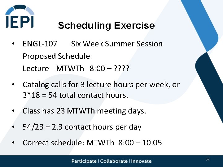Scheduling Exercise • ENGL-107 Six Week Summer Session Proposed Schedule: Lecture MTWTh 8: 00