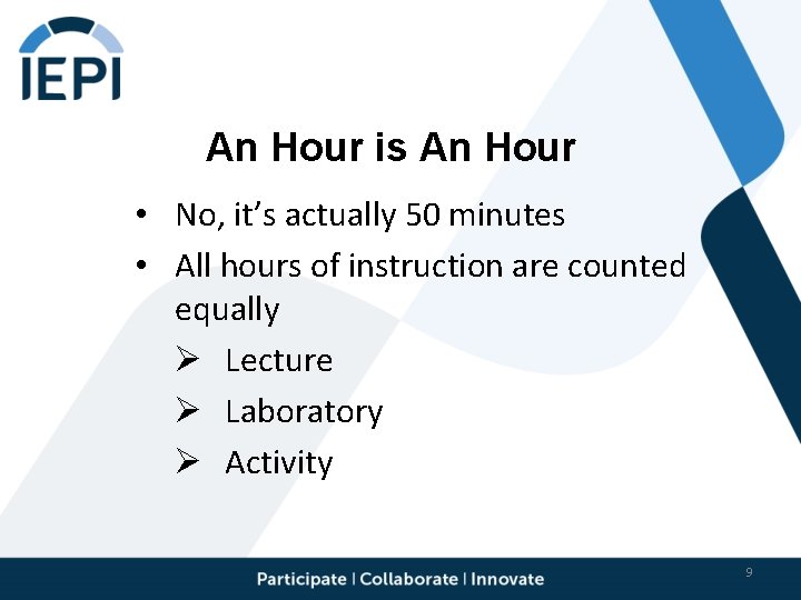 An Hour is An Hour • No, it’s actually 50 minutes • All hours