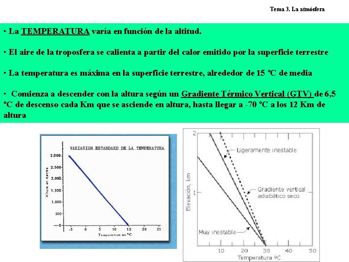 Tema 3. La atmósfera • La TEMPERATURA varía en función de la altitud. •