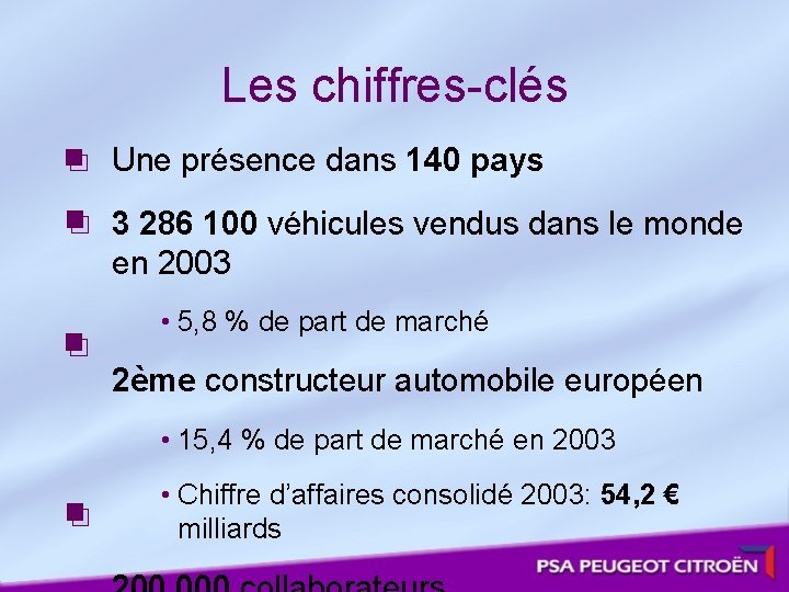 Les chiffres-clés Une présence dans 140 pays 3 286 100 véhicules vendus dans le