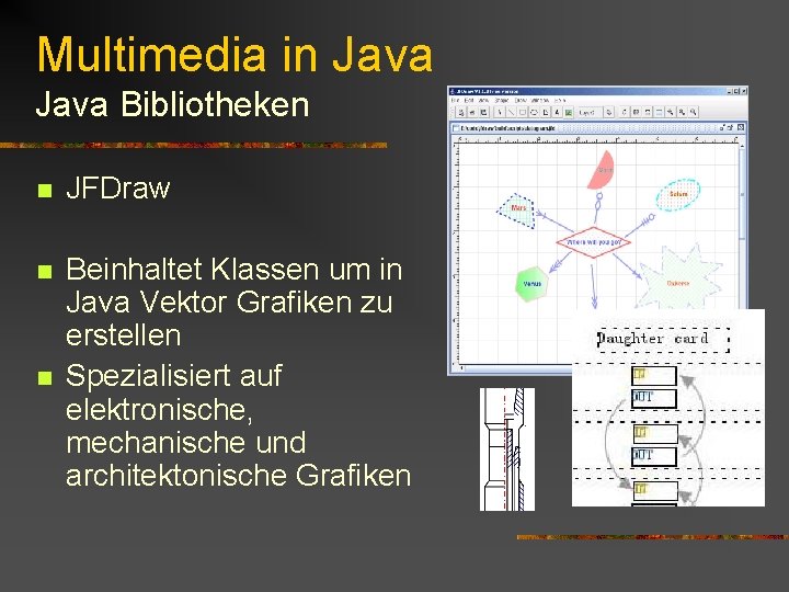 Multimedia in Java Bibliotheken n JFDraw n Beinhaltet Klassen um in Java Vektor Grafiken Multimedia in Java Bibliotheken n JFDraw n Beinhaltet Klassen um in Java Vektor Grafiken