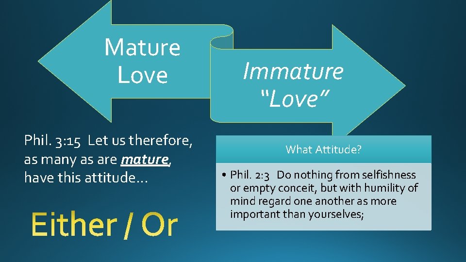 Mature Love Phil. 3: 15 Let us therefore, as many as are mature, have