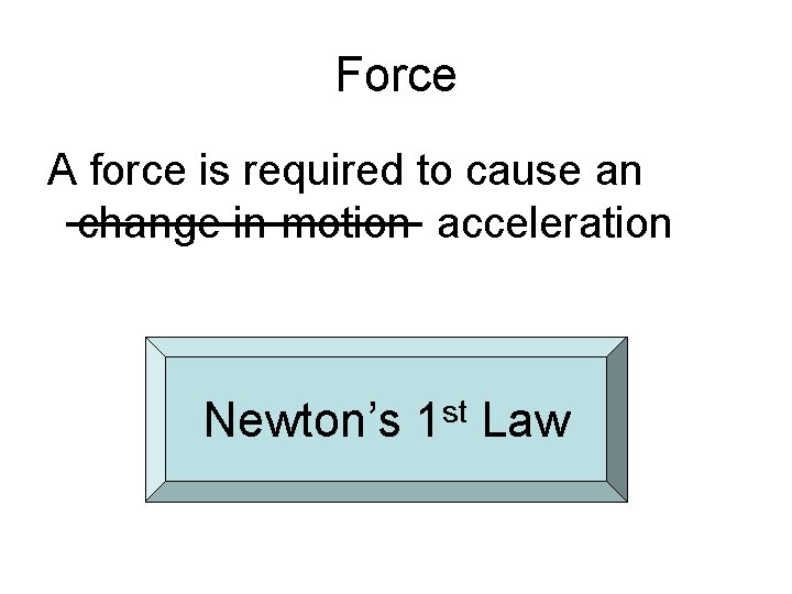 Force A force is required to cause an change in motion acceleration Newton’s 1