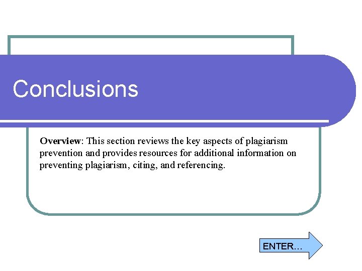 Conclusions Overview: This section reviews the key aspects of plagiarism prevention and provides resources