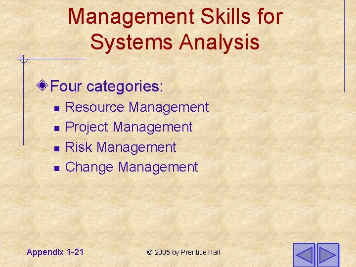 Management Skills for Systems Analysis Four categories: n n Resource Management Project Management Risk