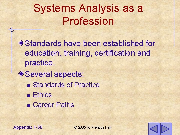 Systems Analysis as a Profession Standards have been established for education, training, certification and