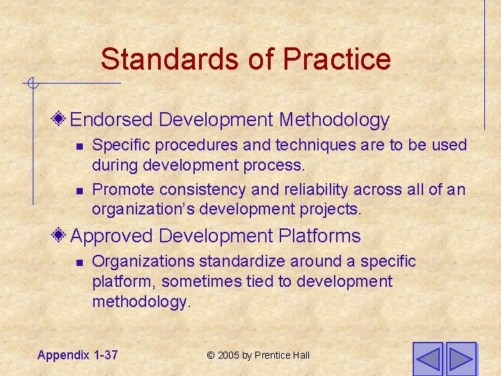 Standards of Practice Endorsed Development Methodology n n Specific procedures and techniques are to