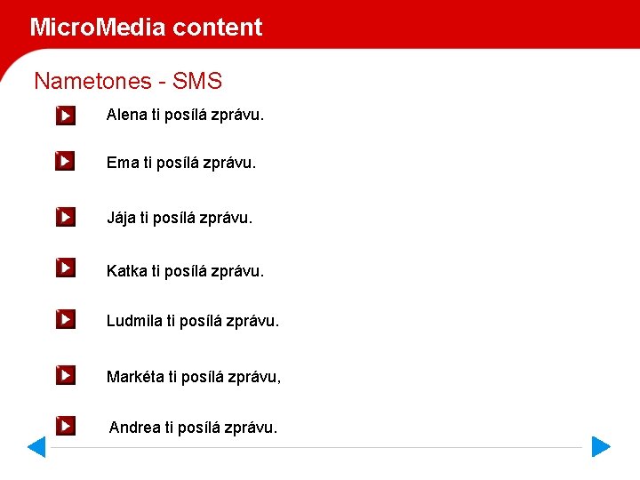 Micro. Media content Nametones - SMS Alena ti posílá zprávu. Ema ti posílá zprávu.