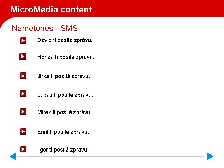 Micro. Media content Nametones - SMS David ti posílá zprávu. Honza ti posílá zprávu.