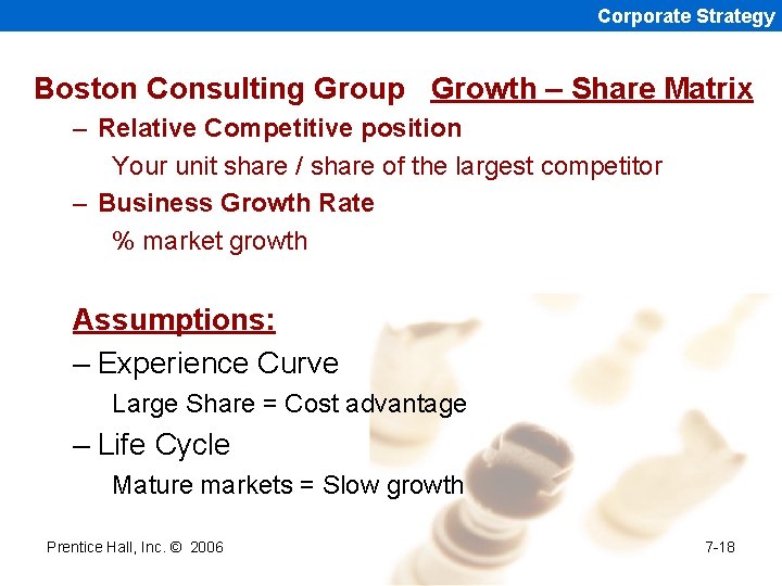 Corporate Strategy Boston Consulting Group Growth – Share Matrix – Relative Competitive position Your