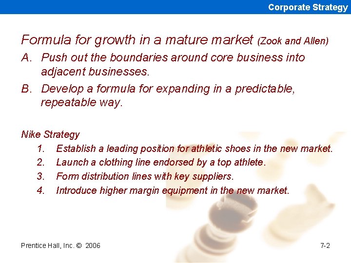 Corporate Strategy Formula for growth in a mature market (Zook and Allen) A. Push