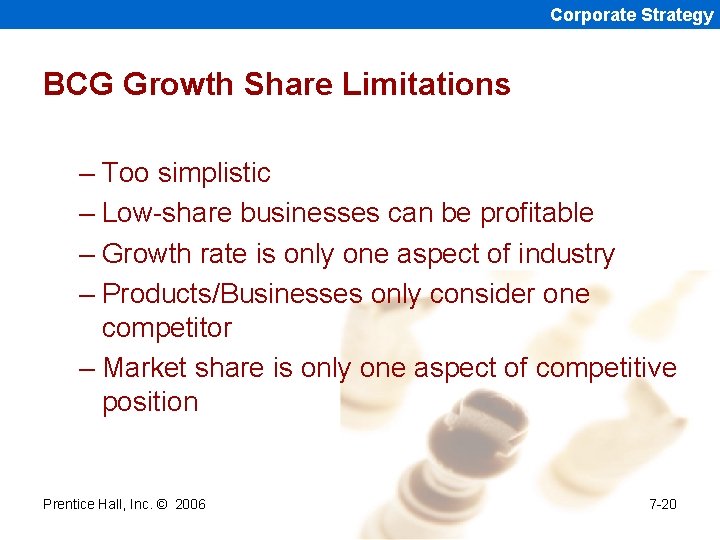 Corporate Strategy BCG Growth Share Limitations – Too simplistic – Low-share businesses can be