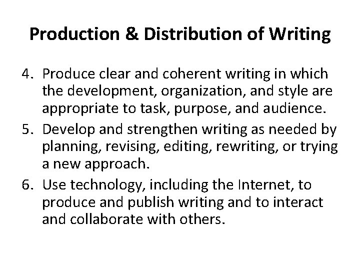 Production & Distribution of Writing 4. Produce clear and coherent writing in which the Production & Distribution of Writing 4. Produce clear and coherent writing in which the