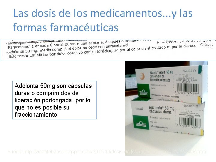 Las dosis de los medicamentos. . . y las formas farmacéuticas Adolonta 50 mg