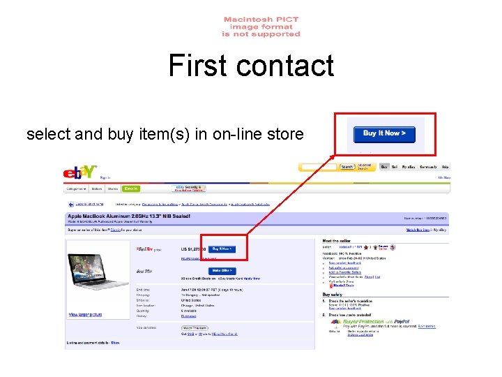 First contact select and buy item(s) in on-line store 