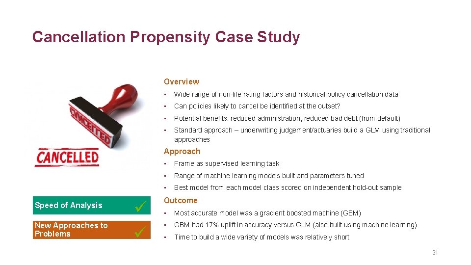 Cancellation Propensity Case Study Overview • Wide range of non-life rating factors and historical