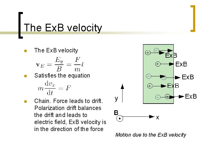 The Ex. B velocity n Satisfies the equation n Chain. Force leads to drift.