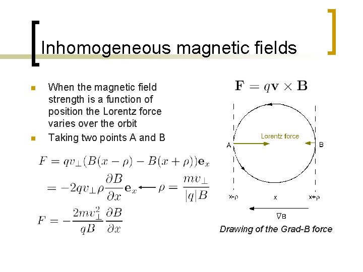 Inhomogeneous magnetic fields n n When the magnetic field strength is a function of