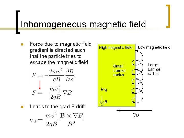 Inhomogeneous magnetic field n Force due to magnetic field gradient is directed such that