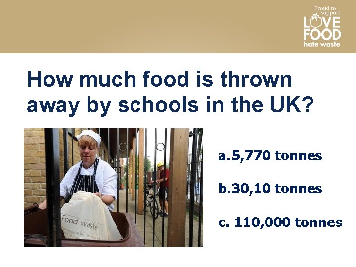 How much food is thrown away by schools in the UK? each year? a.