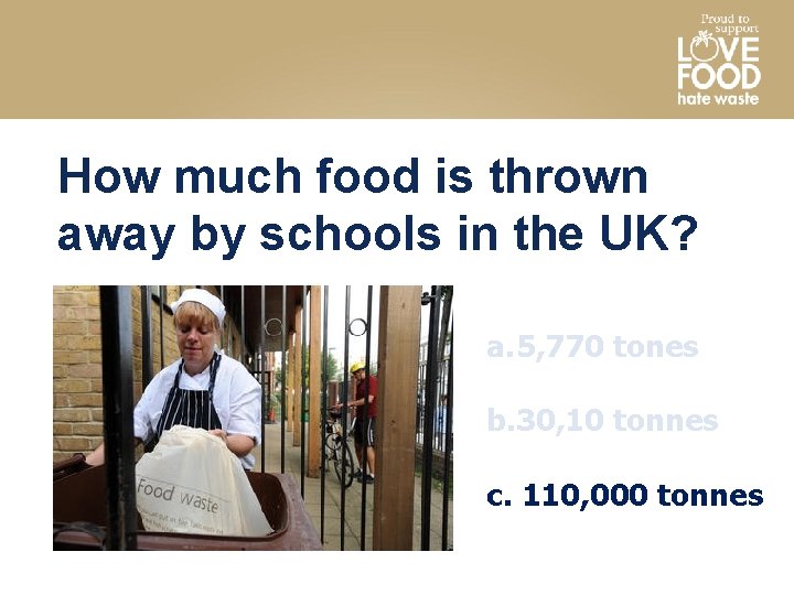 How much food is thrown away by schools in the UK? each year? a.