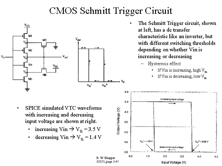 CMOS Schmitt Trigger Circuit • The Schmitt Trigger circuit, shown at left, has a